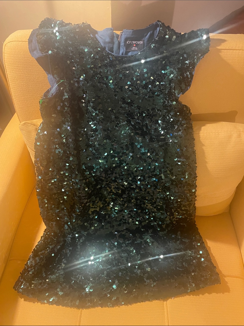 Crewcuts Girls Emerald Green Sequin Flutter Sleeve Sleeveless Shift Dress